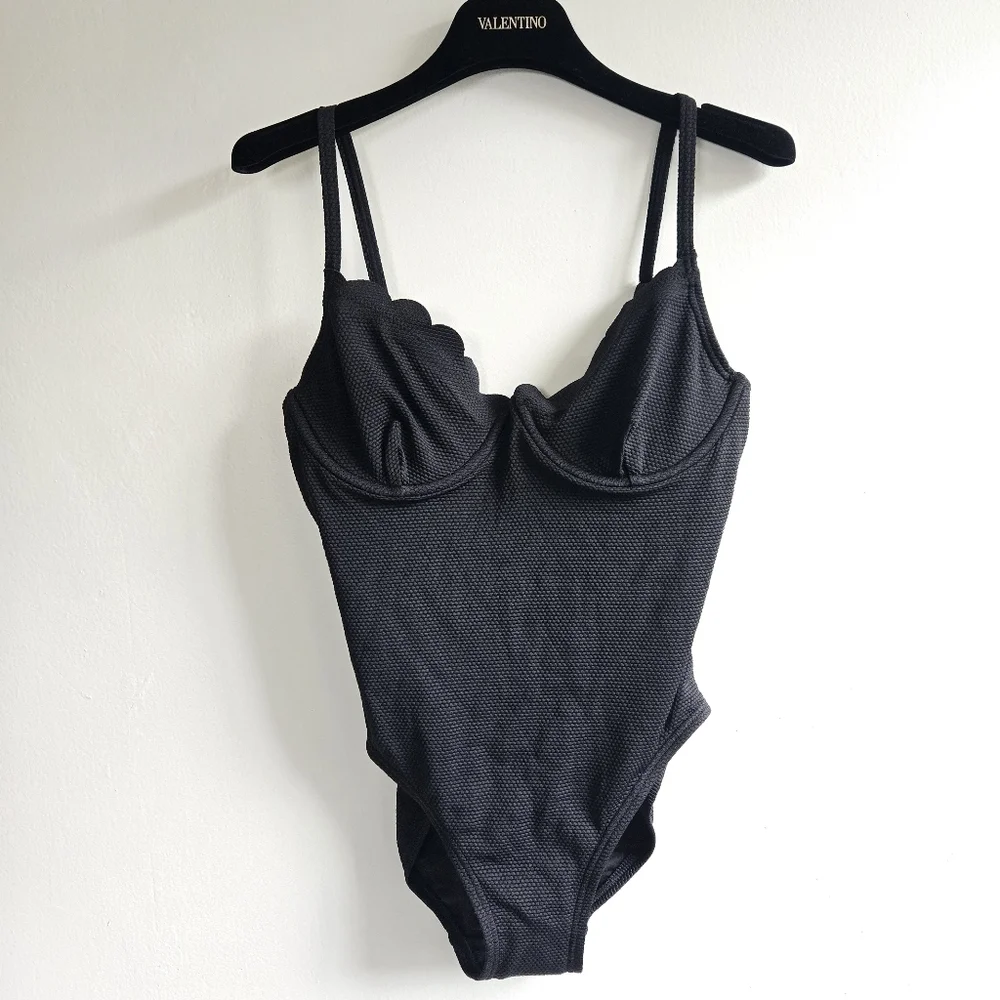 New Kate Spade Maillot Scallop Black One Piece Swimsuit Small NWT